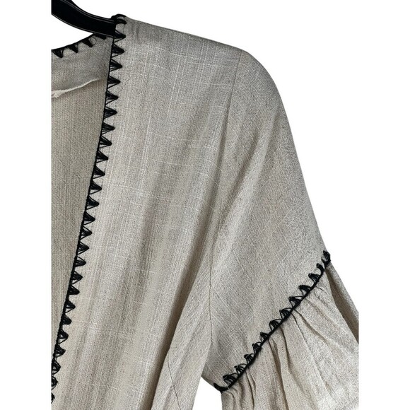 Anthropologie Moon River Wrap Dress Natural Large Ruffle Cotton Linen Trimmed XS - Picture 3 of 9